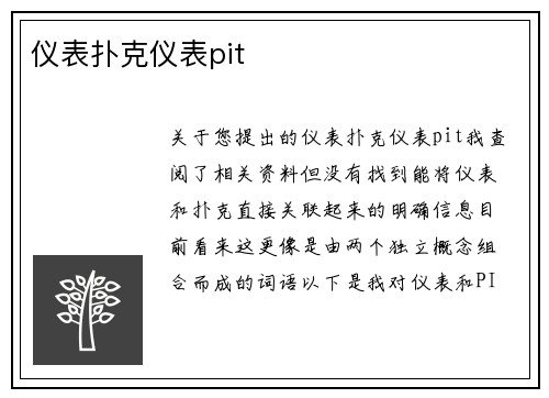 仪表扑克仪表pit